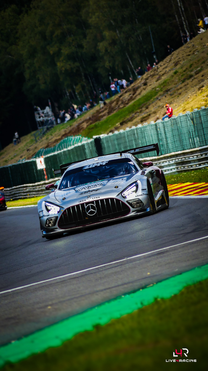 Abdulla Ali Al-Khelaifi, Julian Hanses and Maxime Martin driving a Mercedes-AMG LMGT3 at 4 hours of Spa Francorchamps 2026.