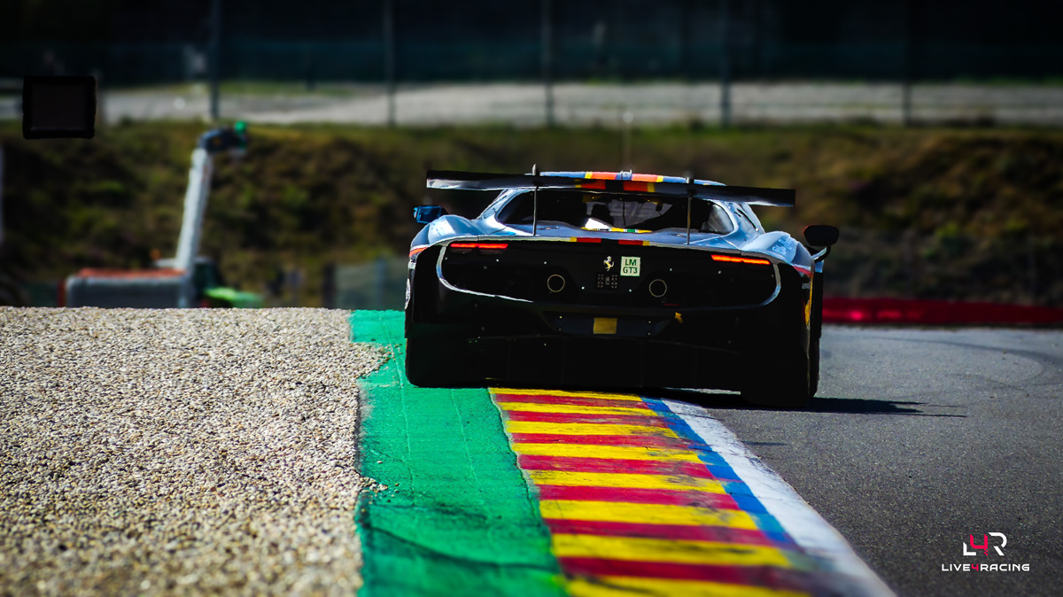 Riccardo Agostini, Custodio Toledo and Lilou Wadoux driving a Ferrari 296 LMGT3 Evo at 4 hours of Spa Francorchamps 2026.