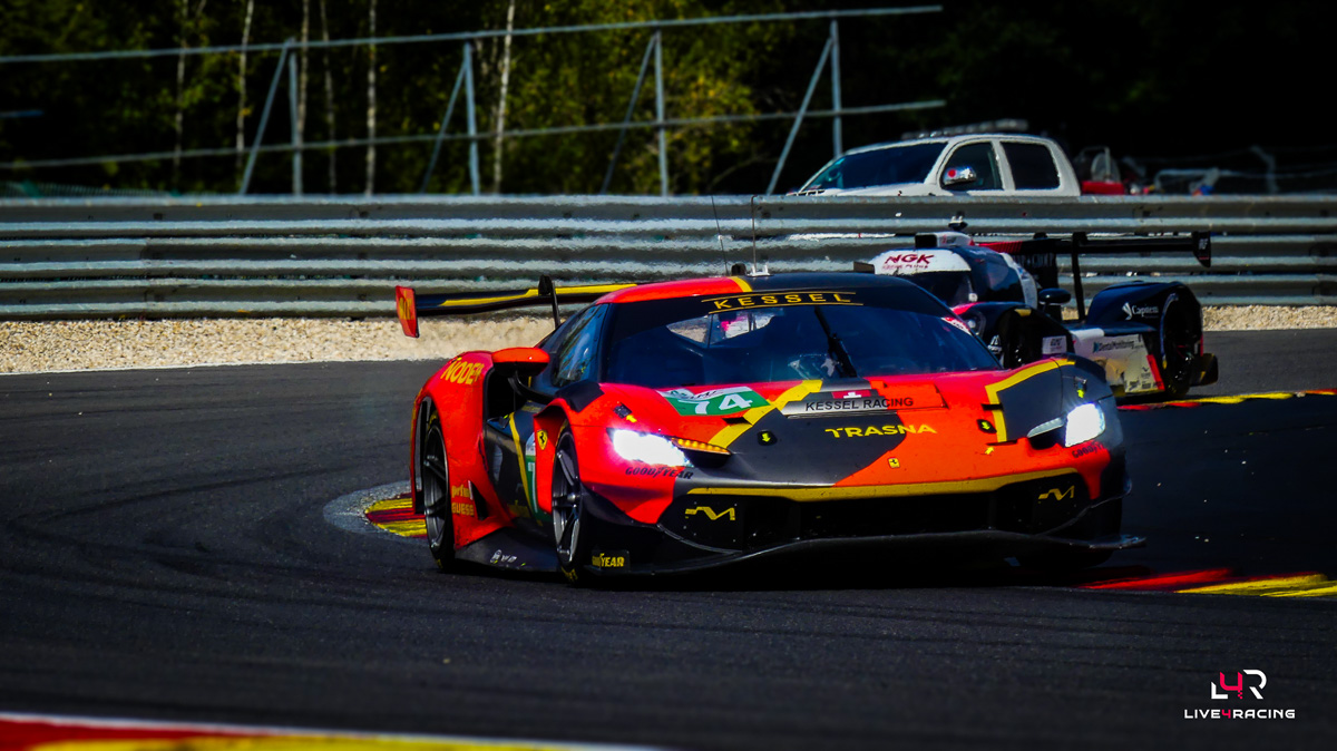 Andrew Gilbert, Romain Leroux and Fran Rueda driving a Ferrari 296 LMGT3 Evo at 4 hours of Spa Francorchamps 2026.