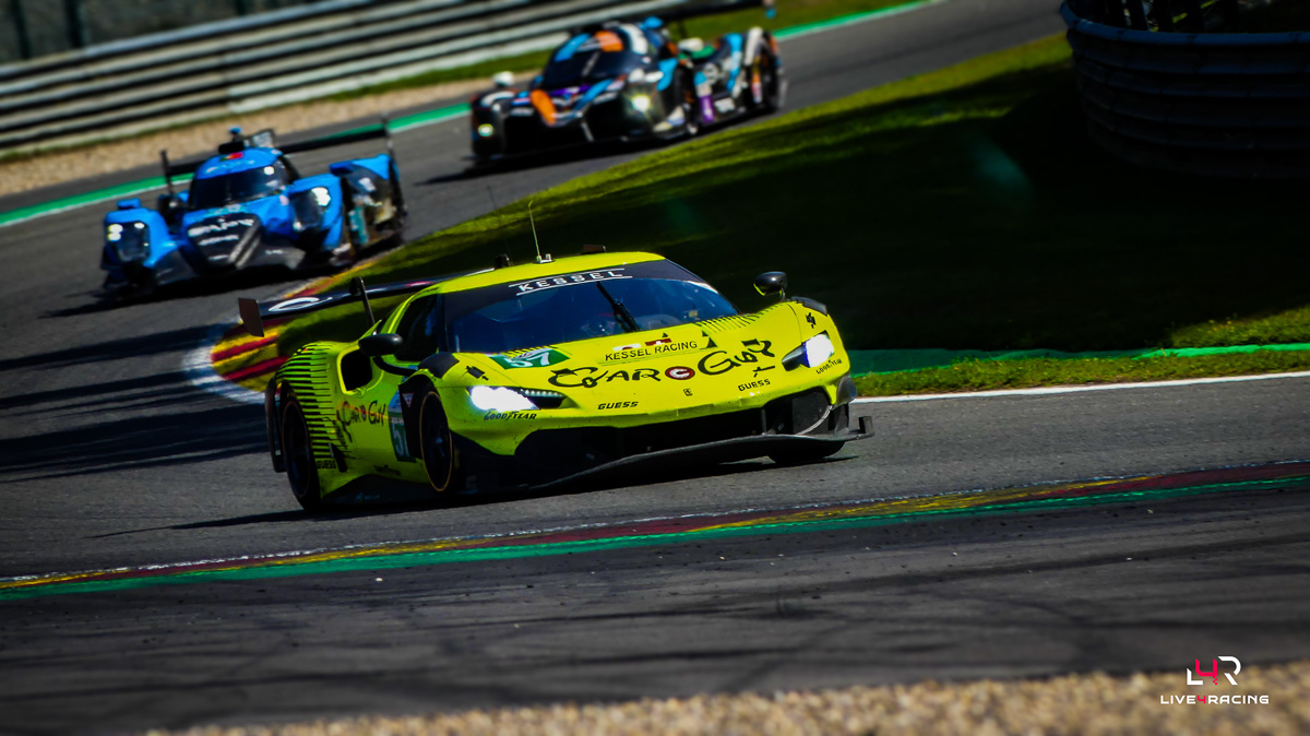 Mathys Jaubert, Takeshi Kimura and Daniel Serra driving a Ferrari 296 LMGT3 Evo at 4 hours of Spa Francorchamps 2026.