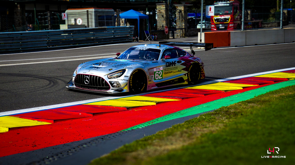 Abdulla Ali Al-Khelaifi, Julian Hanses and Maxime Martin driving a Mercedes-AMG LMGT3 at 4 hours of Spa Francorchamps 2026.
